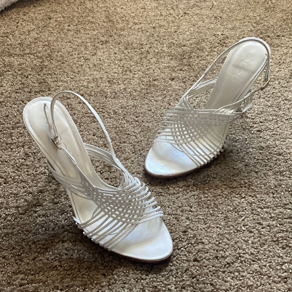 Strappy white heels